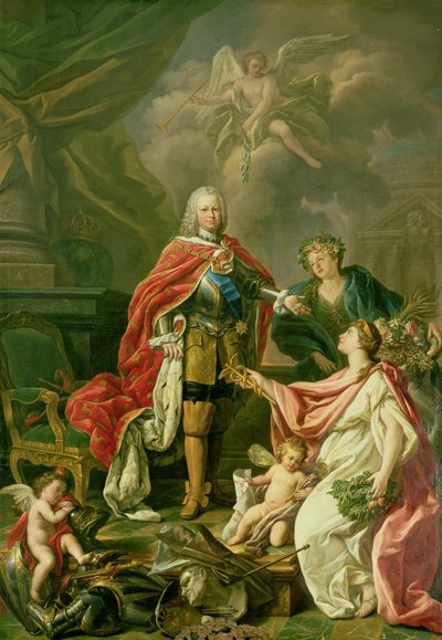 Ferdinand VI (1713-59) als beschermheer van kunsten en wetenschappen, 1754 door Antonio Gonzalez Ruiz